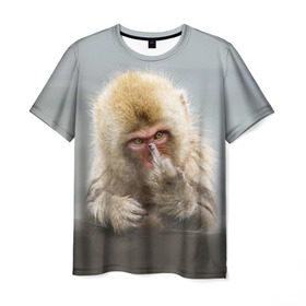 Мужская футболка 3D с принтом Японская макака в Белгороде, 100% полиэфир | прямой крой, круглый вырез горловины, длина до линии бедер | макак | мартышка | обезьяна | палец | япония