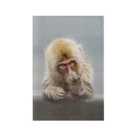 Обложка для паспорта матовая кожа с принтом Японская макака в Белгороде, натуральная матовая кожа | размер 19,3 х 13,7 см; прозрачные пластиковые крепления | макак | мартышка | обезьяна | палец | япония