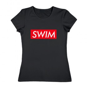 Женская футболка хлопок с принтом swim в Белгороде, 100% хлопок | прямой крой, круглый вырез горловины, длина до линии бедер, слегка спущенное плечо | swim | swimming | плавание | пловец