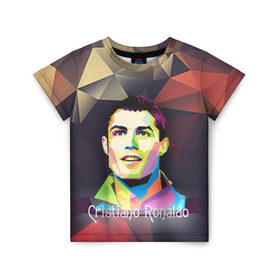 Детская футболка 3D с принтом Cristiano Ronaldo в Белгороде, 100% гипоаллергенный полиэфир | прямой крой, круглый вырез горловины, длина до линии бедер, чуть спущенное плечо, ткань немного тянется | 