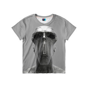 Детская футболка 3D с принтом Гуманоид в Белгороде, 100% гипоаллергенный полиэфир | прямой крой, круглый вырез горловины, длина до линии бедер, чуть спущенное плечо, ткань немного тянется | head | humanoid | sculpture | голова | идол | инопланетянин | истукан | космос | скульптура | статуя