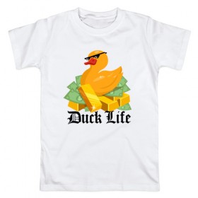Мужская футболка хлопок с принтом Duck Life в Белгороде, 100% хлопок | прямой крой, круглый вырез горловины, длина до линии бедер, слегка спущенное плечо. | duck | ducklife | life | thuglife | утка | уточка