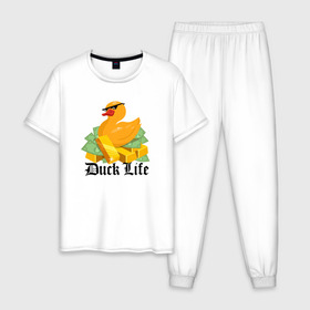 Мужская пижама хлопок с принтом Duck Life в Белгороде, 100% хлопок | брюки и футболка прямого кроя, без карманов, на брюках мягкая резинка на поясе и по низу штанин
 | duck | ducklife | life | thuglife | утка | уточка