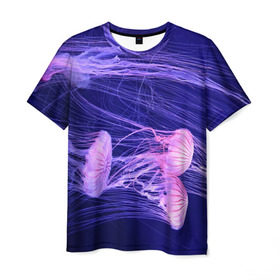 Мужская футболка 3D с принтом Розовые медузы в Белгороде, 100% полиэфир | прямой крой, круглый вырез горловины, длина до линии бедер | аквариум | вода | дайвинг | милые | море | океан | плывет | подводный мир | рыбалка | рыбка | рыбы | стая | фауна