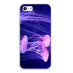 Чехол для iPhone 5/5S матовый с принтом Розовые медузы в Белгороде, Силикон | Область печати: задняя сторона чехла, без боковых панелей | аквариум | вода | дайвинг | милые | море | океан | плывет | подводный мир | рыбалка | рыбка | рыбы | стая | фауна