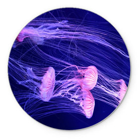 Коврик круглый с принтом Розовые медузы в Белгороде, резина и полиэстер | круглая форма, изображение наносится на всю лицевую часть | аквариум | вода | дайвинг | милые | море | океан | плывет | подводный мир | рыбалка | рыбка | рыбы | стая | фауна