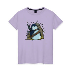 Женская футболка хлопок с принтом Пингвин-убивашка в Белгороде, 100% хлопок | прямой крой, круглый вырез горловины, длина до линии бедер, слегка спущенное плечо | 