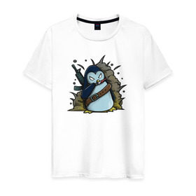 Мужская футболка хлопок с принтом Пингвин-убивашка в Белгороде, 100% хлопок | прямой крой, круглый вырез горловины, длина до линии бедер, слегка спущенное плечо. | 