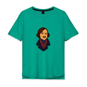 Мужская футболка хлопок Oversize с принтом Гоголь в Белгороде, 100% хлопок | свободный крой, круглый ворот, “спинка” длиннее передней части | гоголь | драматург | критик | мертвые души | писатель