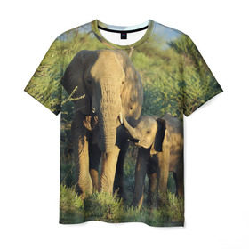 Мужская футболка 3D с принтом Слониха и слоненок в природе в Белгороде, 100% полиэфир | прямой крой, круглый вырез горловины, длина до линии бедер | Тематика изображения на принте: африка | африканский | бивни | большой | гигант джунгли | зоопарк | индийский | индия | лесной великан | мамонт | огромный | саванна | сафари | серый | слон | слоненок | слониха | стадо | уши | хобот
