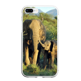 Чехол для iPhone 7Plus/8 Plus матовый с принтом Слониха и слоненок в природе в Белгороде, Силикон | Область печати: задняя сторона чехла, без боковых панелей | африка | африканский | бивни | большой | гигант джунгли | зоопарк | индийский | индия | лесной великан | мамонт | огромный | саванна | сафари | серый | слон | слоненок | слониха | стадо | уши | хобот