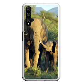 Чехол для Honor 20 с принтом Слониха и слоненок в природе в Белгороде, Силикон | Область печати: задняя сторона чехла, без боковых панелей | Тематика изображения на принте: африка | африканский | бивни | большой | гигант джунгли | зоопарк | индийский | индия | лесной великан | мамонт | огромный | саванна | сафари | серый | слон | слоненок | слониха | стадо | уши | хобот