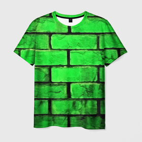 Мужская футболка 3D с принтом Зелёные кирпичики в Белгороде, 100% полиэфир | прямой крой, круглый вырез горловины, длина до линии бедер | 3d | зелёные кирпичики | камень | краска | текстуры