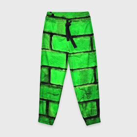 Детские брюки 3D с принтом Зелёные кирпичики в Белгороде, 100% полиэстер | манжеты по низу, эластичный пояс регулируется шнурком, по бокам два кармана без застежек, внутренняя часть кармана из мелкой сетки | 3d | зелёные кирпичики | камень | краска | текстуры
