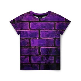 Детская футболка 3D с принтом кирпичики в Белгороде, 100% гипоаллергенный полиэфир | прямой крой, круглый вырез горловины, длина до линии бедер, чуть спущенное плечо, ткань немного тянется | 3d | камень | кирпичики | прикольные | текстура | фиолетовые