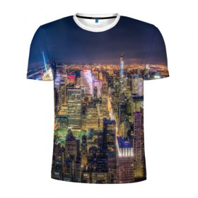 Мужская футболка 3D спортивная с принтом Ночной город 3 в Белгороде, 100% полиэстер с улучшенными характеристиками | приталенный силуэт, круглая горловина, широкие плечи, сужается к линии бедра | город | здания | небо | ночь | свет