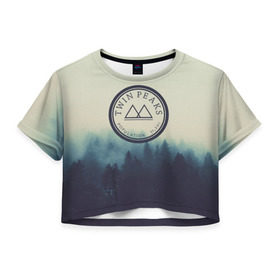 Женская футболка 3D укороченная с принтом Twin Peaks в Белгороде, 100% полиэстер | круглая горловина, длина футболки до линии талии, рукава с отворотами | twin peaks твин пикс | годнота | девид линч | лес | лора палмер | сова | туман