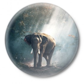 Значок с принтом Слон в лесу в Белгороде,  металл | круглая форма, металлическая застежка в виде булавки | Тематика изображения на принте: африка | африканский | бивни | большой | гигант джунгли | зоопарк | индийский | индия | лесной великан | мамонт | огромный | саванна | сафари | серый | слон | слоненок | слониха | стадо | уши | хобот