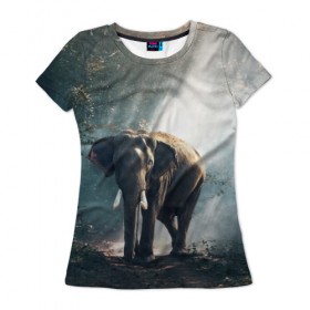 Женская футболка 3D с принтом Слон в лесу в Белгороде, 100% полиэфир ( синтетическое хлопкоподобное полотно) | прямой крой, круглый вырез горловины, длина до линии бедер | африка | африканский | бивни | большой | гигант джунгли | зоопарк | индийский | индия | лесной великан | мамонт | огромный | саванна | сафари | серый | слон | слоненок | слониха | стадо | уши | хобот