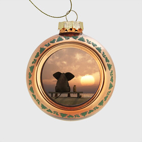 Стеклянный ёлочный шар с принтом Слон с собакой на лавке, закат в Белгороде, Стекло | Диаметр: 80 мм | Тематика изображения на принте: 