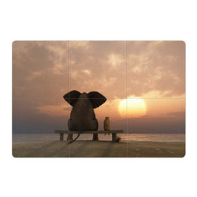 Магнитный плакат 3Х2 с принтом Слон с собакой на лавке, закат в Белгороде, Полимерный материал с магнитным слоем | 6 деталей размером 9*9 см | Тематика изображения на принте: 