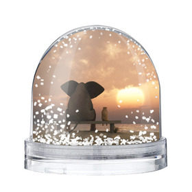 Снежный шар с принтом Слон с собакой на лавке, закат в Белгороде, Пластик | Изображение внутри шара печатается на глянцевой фотобумаге с двух сторон | 