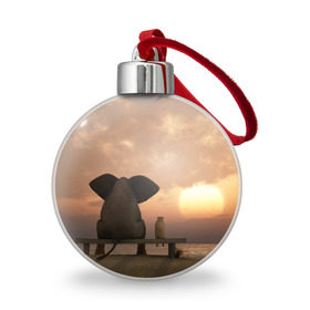 Ёлочный шар с принтом Слон с собакой на лавке, закат в Белгороде, Пластик | Диаметр: 77 мм | 