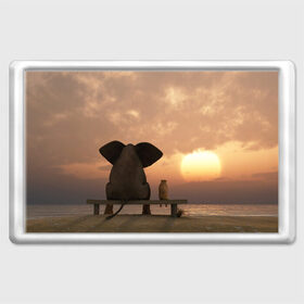 Магнит 45*70 с принтом Слон с собакой на лавке, закат в Белгороде, Пластик | Размер: 78*52 мм; Размер печати: 70*45 | Тематика изображения на принте: 