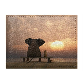 Обложка для студенческого билета с принтом Слон с собакой на лавке, закат в Белгороде, натуральная кожа | Размер: 11*8 см; Печать на всей внешней стороне | 