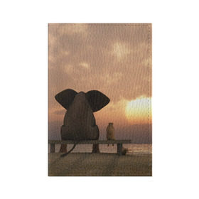 Обложка для паспорта матовая кожа с принтом Слон с собакой на лавке, закат в Белгороде, натуральная матовая кожа | размер 19,3 х 13,7 см; прозрачные пластиковые крепления | 