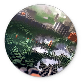 Коврик круглый с принтом Объемный эквалайзер в Белгороде, резина и полиэстер | круглая форма, изображение наносится на всю лицевую часть | Тематика изображения на принте: 3д | графика | зеленый | объемный | оранжевый | эквалайзер