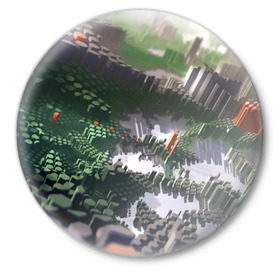 Значок с принтом Объемный эквалайзер в Белгороде,  металл | круглая форма, металлическая застежка в виде булавки | 3д | графика | зеленый | объемный | оранжевый | эквалайзер