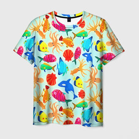 Мужская футболка 3D с принтом Рыбки в Белгороде, 100% полиэфир | прямой крой, круглый вырез горловины, длина до линии бедер | 3d | вода | другие | животные | красивые | лето | море | океан | прикольные | природа | разноцветные | рыба | текстуры | цветные | яркие