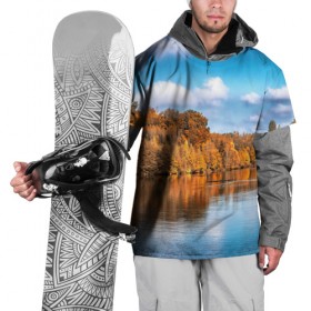 Накидка на куртку 3D с принтом Река в Белгороде, 100% полиэстер |  | берег | вода | деревья | лес | небо | осень | природа | река