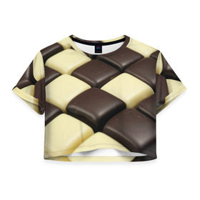 Женская футболка 3D укороченная с принтом Шоколадные конфеты в Белгороде, 100% полиэстер | круглая горловина, длина футболки до линии талии, рукава с отворотами | десерт | еда | конфеты | сладкое | структуры | шахматы | шоколад