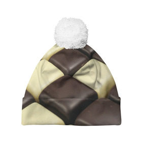 Шапка 3D c помпоном с принтом Шоколадные конфеты в Белгороде, 100% полиэстер | универсальный размер, печать по всей поверхности изделия | десерт | еда | конфеты | сладкое | структуры | шахматы | шоколад
