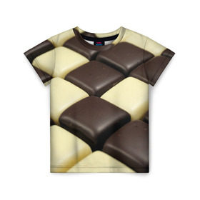 Детская футболка 3D с принтом Шоколадные конфеты в Белгороде, 100% гипоаллергенный полиэфир | прямой крой, круглый вырез горловины, длина до линии бедер, чуть спущенное плечо, ткань немного тянется | десерт | еда | конфеты | сладкое | структуры | шахматы | шоколад