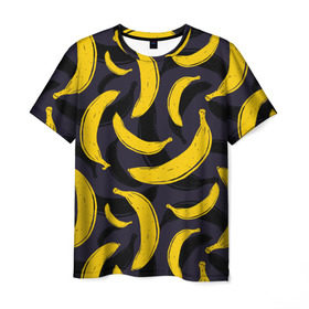 Мужская футболка 3D с принтом Бананы в Белгороде, 100% полиэфир | прямой крой, круглый вырез горловины, длина до линии бедер | bananas | food. vegan | fruit | yellow | бананы | веган | еда | желтый | фрукты