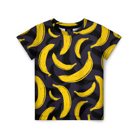 Детская футболка 3D с принтом Бананы в Белгороде, 100% гипоаллергенный полиэфир | прямой крой, круглый вырез горловины, длина до линии бедер, чуть спущенное плечо, ткань немного тянется | Тематика изображения на принте: bananas | food. vegan | fruit | yellow | бананы | веган | еда | желтый | фрукты