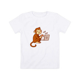 Детская футболка хлопок с принтом Codefest`17_6 в Белгороде, 100% хлопок | круглый вырез горловины, полуприлегающий силуэт, длина до линии бедер | codefest | tap | админ | код | кодефест | кодфест | ноутбук | обезьяна | программирование | программист | тап