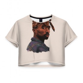 Женская футболка 3D укороченная с принтом Tupac в Белгороде, 100% полиэстер | круглая горловина, длина футболки до линии талии, рукава с отворотами | 2pac | rap | shakur | tupac | рэп | тупак | шакур