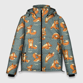 Мужская зимняя куртка 3D с принтом Foxes yoga в Белгороде, верх — 100% полиэстер; подкладка — 100% полиэстер; утеплитель — 100% полиэстер | длина ниже бедра, свободный силуэт Оверсайз. Есть воротник-стойка, отстегивающийся капюшон и ветрозащитная планка. 

Боковые карманы с листочкой на кнопках и внутренний карман на молнии. | fitness | fox | yoga | йога | лис | лиса | лисенок | фитнесс