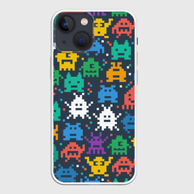 Чехол для iPhone 13 mini с принтом Монстры пиксели в Белгороде,  |  | camo | camouflage | game | halloween | minecraft | pacman | pixel | space invaders | игра | камуфляж | классика | майнкрафт | монстры | пиксели | пиксель | хэллоуин