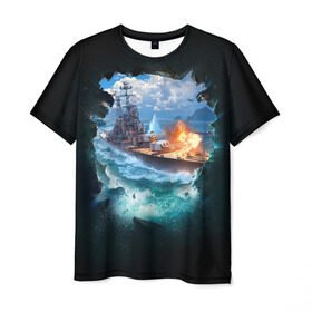 Мужская футболка 3D с принтом Корабль в Белгороде, 100% полиэфир | прямой крой, круглый вырез горловины, длина до линии бедер | 9 мая | вмф | вмф россии | военно морской флот | день победы | корабль | море | россия