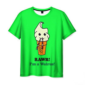 Мужская футболка 3D с принтом Смешное мороженко в Белгороде, 100% полиэфир | прямой крой, круглый вырез горловины, длина до линии бедер | минимализм | мороженко | я морж