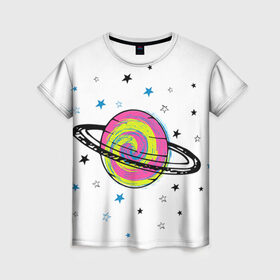 Женская футболка 3D с принтом Планета в Белгороде, 100% полиэфир ( синтетическое хлопкоподобное полотно) | прямой крой, круглый вырез горловины, длина до линии бедер | звезда | звезды | космос | планета | планеты | ракета | ракеты
