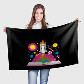 Флаг 3D с принтом Космос в Белгороде, 100% полиэстер | плотность ткани — 95 г/м2, размер — 67 х 109 см. Принт наносится с одной стороны | Тематика изображения на принте: звезды | космос | планета | ракета