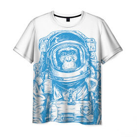 Мужская футболка 3D с принтом Космомакака в Белгороде, 100% полиэфир | прямой крой, круглый вырез горловины, длина до линии бедер | день космонавтики | звезда | звезды | космонавт | космонавты | космос | планета | планеты | ракета | ракеты