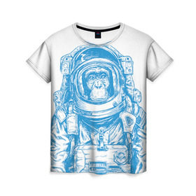 Женская футболка 3D с принтом Космомакака в Белгороде, 100% полиэфир ( синтетическое хлопкоподобное полотно) | прямой крой, круглый вырез горловины, длина до линии бедер | день космонавтики | звезда | звезды | космонавт | космонавты | космос | планета | планеты | ракета | ракеты