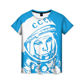 Женская футболка 3D с принтом Гагарин 1 в Белгороде, 100% полиэфир ( синтетическое хлопкоподобное полотно) | прямой крой, круглый вырез горловины, длина до линии бедер | гагарин | день космонавтики | звезды | космос